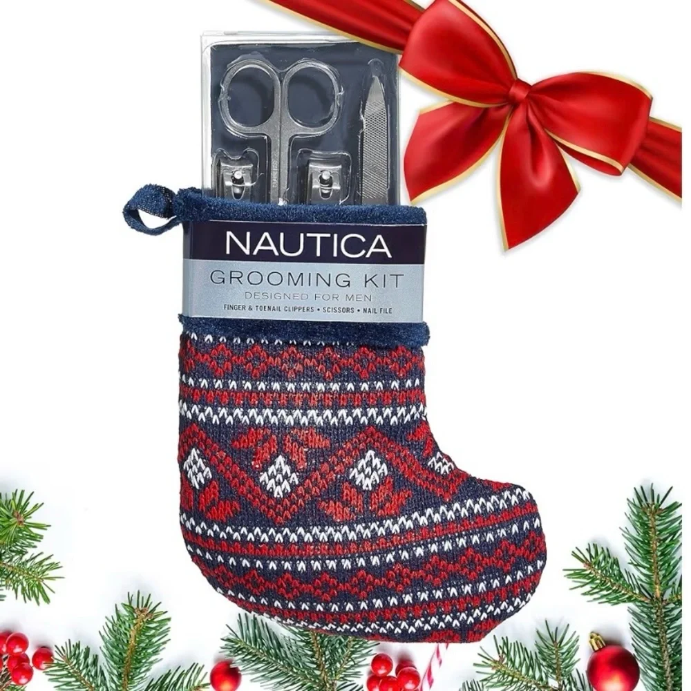 2 Pk NAUTICA Nail Care Grooming‎ Kit for Men – 4 pc Set in a Christmas Stocking